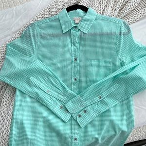 Small Green and White Checked Long sleeve J. Crew shirt